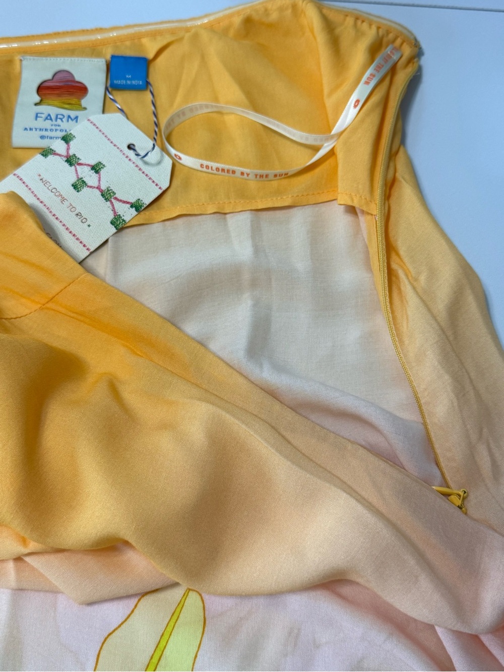 Farm Rio Tropical Paradise Sunset Strapless Maxi Cover Up Dress Yellow Size M - Picture 7 of 15